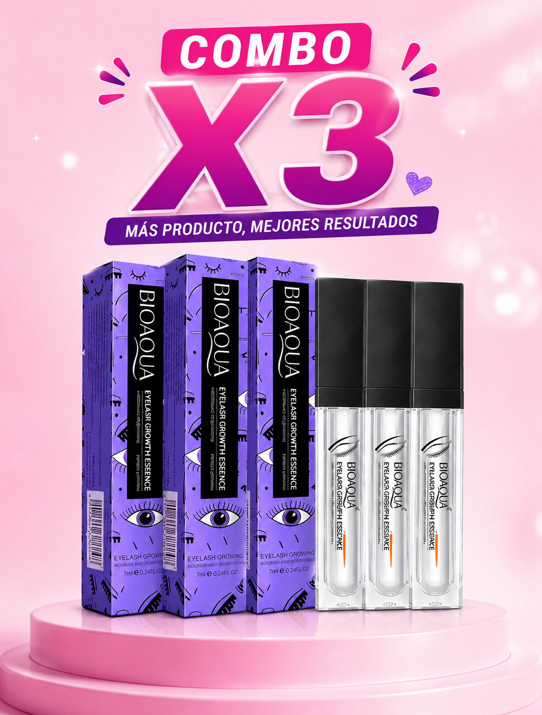 Combo Serum alargador de pestañas Bioaqua x3