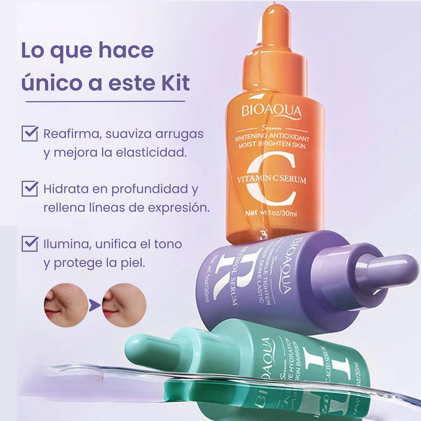 Kit Antiedad Bioaqua – Retinol, Vitamina C y Ácido Hialurónico
